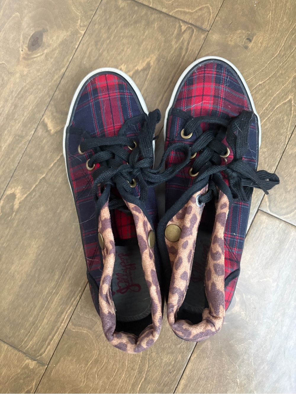 Jellypop Plaid & Leopard Fold Over Sneakers Womens 8